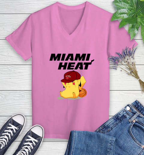 NBA Pikachu Basketball Sports Miami Heat Women's V-Neck T-Shirt 14