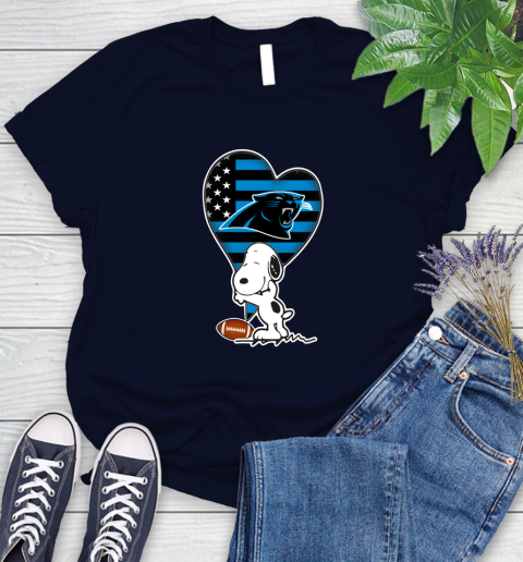 Carolina Panthers NFL Football The Peanuts Movie Adorable Snoopy Women's T-Shirt 3