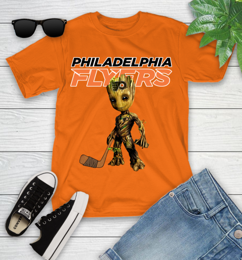 Philadelphia Flyers NHL Hockey Groot Marvel Guardians Of The Galaxy Youth T-Shirt 7