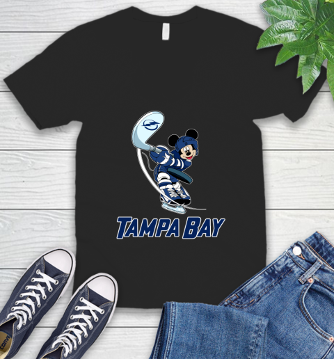 NHL Hockey Tampa Bay Lightning Cheerful Mickey Mouse Shirt V-Neck T-Shirt