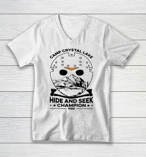 Camp Hide And Seek Champion Crystal Lake 1980 Halloween V-Neck T-Shirt