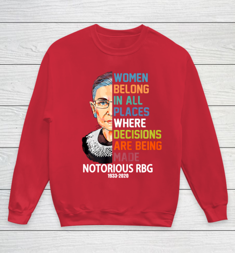 Notorious RBG 1933  2020 Women Belong In All Places Ruth Bader Ginsburg Youth Sweatshirt 7