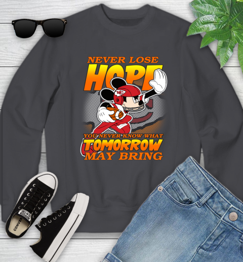 Kansas City Chiefs NFL Football Mickey Disney Never Lose Hope Youth Sweatshirt 5