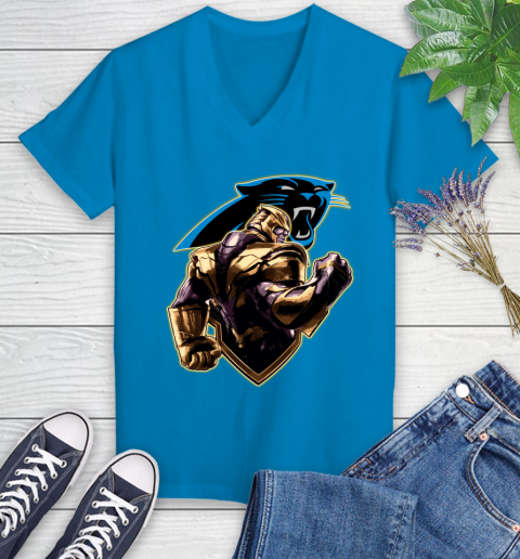 NFL Thanos Avengers Endgame Football Sports Carolina Panthers Women's V-Neck T-Shirt 7