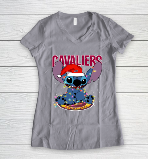 Cleveland Cavaliers NBA noel stitch Basketball Christmas Women's V-Neck T-Shirt 2