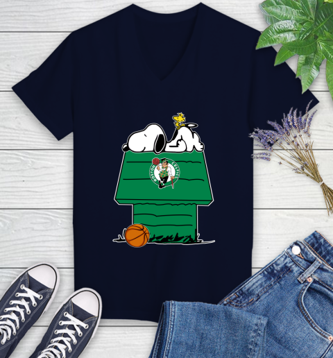 Boston Celtics NBA Basketball Snoopy Woodstock The Peanuts Movie Women's V-Neck T-Shirt 3