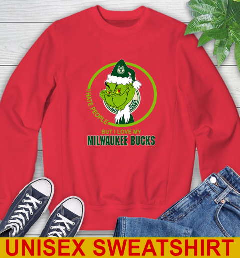 Milwaukee Bucks NBA Christmas Grinch I Hate People But I Love My Favorite Basketball Team Sweatshirt 10