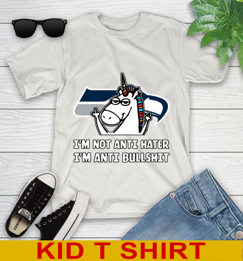 Seattle Seahawks NFL Football Unicorn I'm Not Anti Hater I'm Anti Bullshit Youth T-Shirt 12