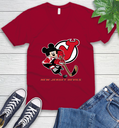 NHL New Jersey Devils Mickey Mouse Disney Hockey T Shirt V-Neck T-Shirt 8