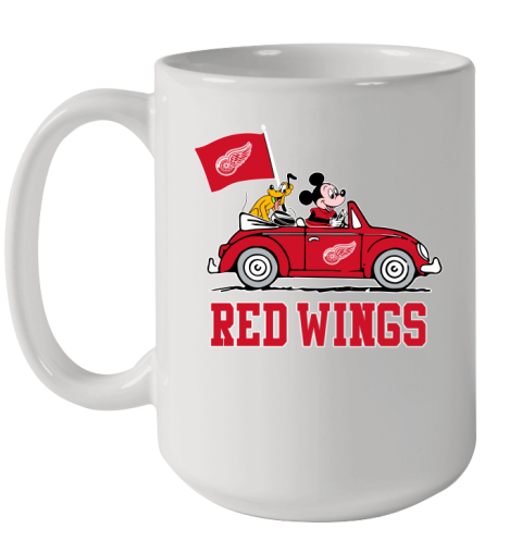 NHL Hockey Detroit Red Wings Pluto Mickey Driving Disney Shirt Ceramic Mug 15oz