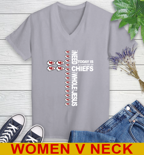 NFL All I Need Today Is A Little Bit Of Kansas City Chiefs Cross Shirt Women's V-Neck T-Shirt 4