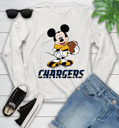 NFL Football Los Angeles Chargers Cheerful Mickey Mouse Shirt Youth Long Sleeve 12