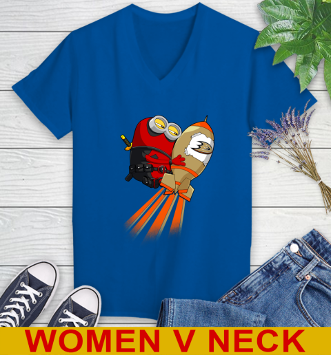 NHL Hockey Anaheim Ducks Deadpool Minion Marvel Shirt Women's V-Neck T-Shirt 9