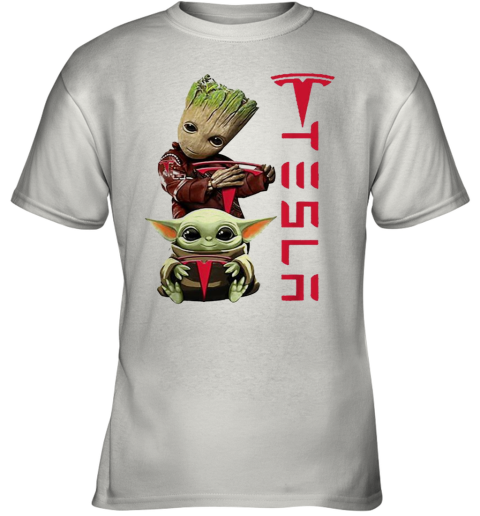 Baby Groot And Baby Yoda Tesla Star Wars Youth T-Shirt