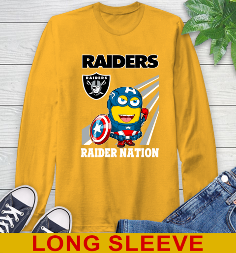 NFL Football Oakland Raiders Captain America Marvel Avengers Minion Shirt Long Sleeve T-Shirt 2
