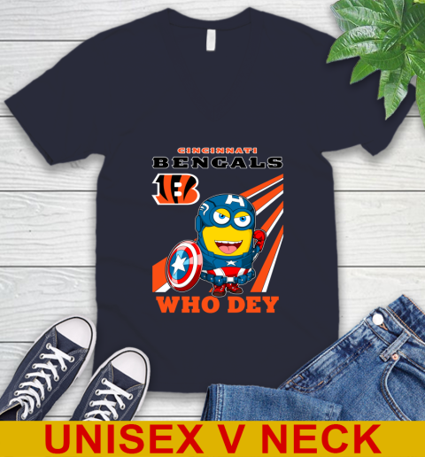 NFL Football Cincinnati Bengals Captain America Marvel Avengers Minion Shirt V-Neck T-Shirt 2