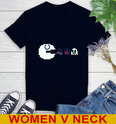 Indianapolis Colts NFL Football Pac Man Champion Women's V-Neck T-Shirt 3
