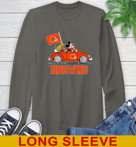 NFL Football Cleveland Browns Pluto Mickey Driving Disney Shirt Long Sleeve T-Shirt 8