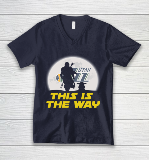 Utah Jazz NBA Basketball Star Wars Yoda And Mandalorian This Is The Way V-Neck T-Shirt 2