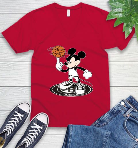 NBA Basketball Brooklyn Nets Cheerful Mickey Disney Shirt V-Neck T-Shirt 7