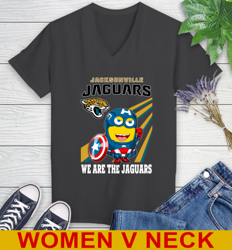 NFL Football Jacksonville Jaguars Captain America Marvel Avengers Minion Shirt Women's V-Neck T-Shirt 8