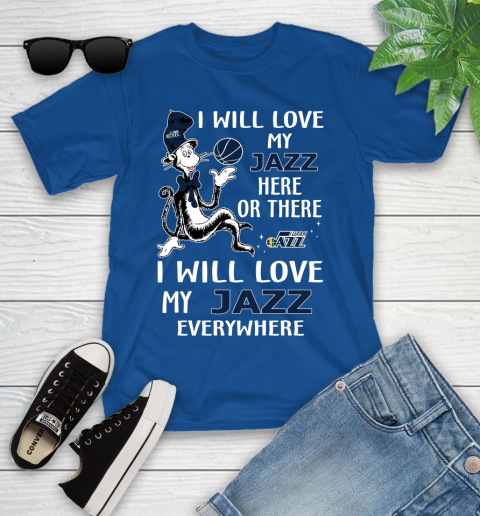 NBA Basketball Utah Jazz I Will Love My Jazz Everywhere Dr Seuss Shirt Youth T-Shirt 10