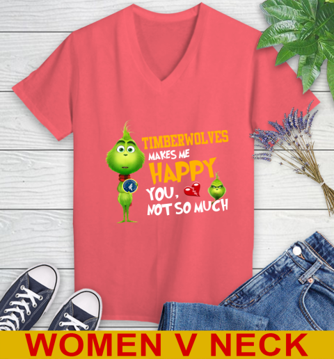 NBA Minnesota Timberwolves Makes Me Happy You Not So Much Grinch Basketball Sports Women's V-Neck T-Shirt 6