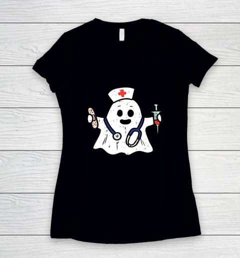 Nurse Ghost Scrub Top Halloween Costume For Nurses RN Women's V-Neck T-Shirt
