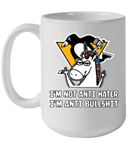 Pittsburgh Penguins NHL Hockey Unicorn I'm Not Anti Hater I'm Anti Bullshit Ceramic Mug 15oz