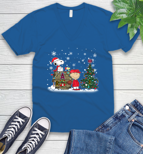 MLB Los Angeles Angels Snoopy Charlie Brown Christmas Baseball Commissioner's Trophy V-Neck T-Shirt 5