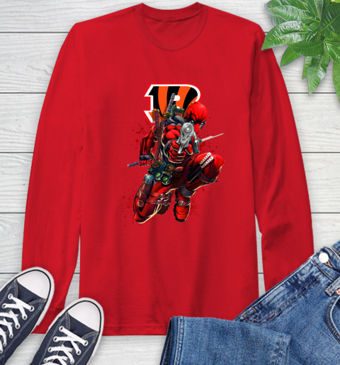 NFL Deadpool Marvel Comics Sports Football Cincinnati Bengals Long Sleeve T-Shirt 10