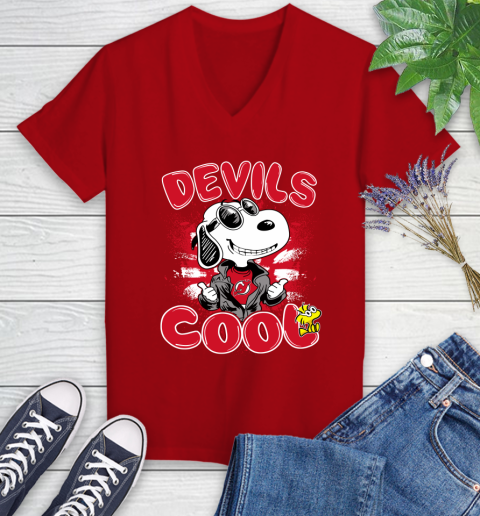 NHL Hockey New Jersey Devils Cool Snoopy Shirt Women's V-Neck T-Shirt 8