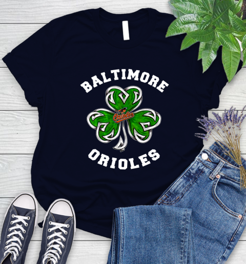 MLB Baltimore Orioles Three Leaf Clover St Patrick's Day Baseball Sports Women's T-Shirt 2