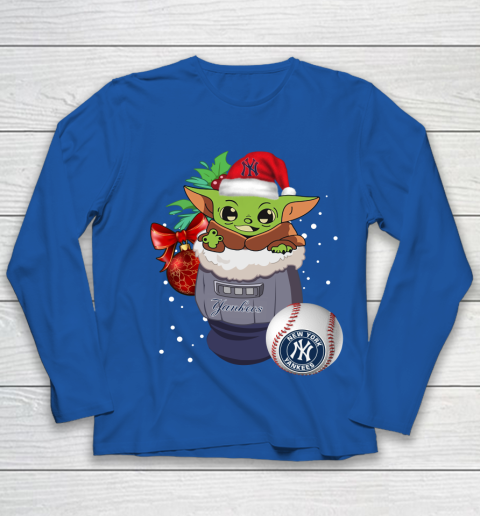 New York Yankees Christmas Baby Yoda Star Wars Funny Happy MLB Youth Long Sleeve 9