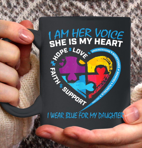 Mom Dad Puzzle I Wear Blue For My Daughter Autism Awareness Ceramic Mug 11oz