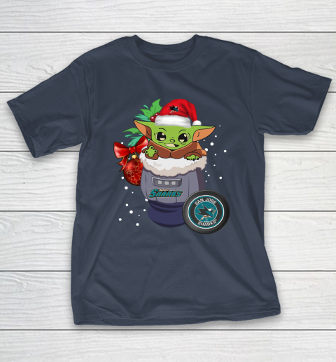 San Jose Sharks Christmas Baby Yoda Star Wars Funny Happy NHL T-Shirt 5