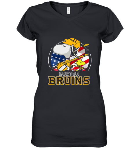 Boston Bruins Ice Hockey Snoopy And Woodstock NHL Women's V-Neck T-Shirt