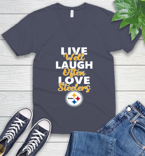 NFL Football Pittsburgh Steelers Live Well Laugh Often Love Shirt V-Neck T-Shirt 7