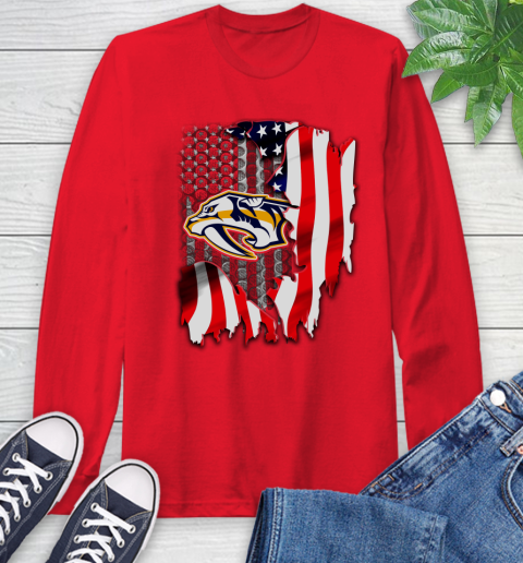 Nashville Predators NHL Hockey American Flag Long Sleeve T-Shirt 11