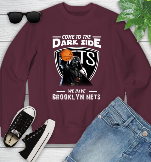 NBA Come To The Dark Side We Have Brooklyn Nets Star Wars Darth Vader Basketball Youth Sweatshirt 4