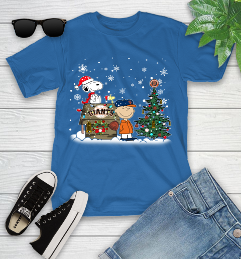 MLB San Francisco Giants Snoopy Charlie Brown Christmas Baseball Commissioner's Trophy Youth T-Shirt 12
