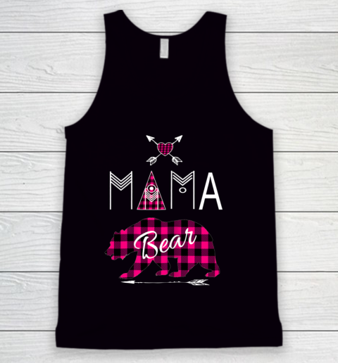 Mama Bear Shirt Buffalo Plaid Pink Family Christmas Camping Tank Top