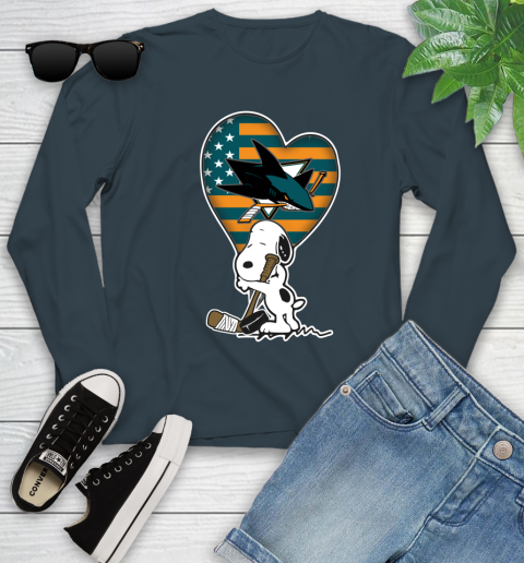 San Jose Sharks NHL Hockey The Peanuts Movie Adorable Snoopy Youth Long Sleeve 8