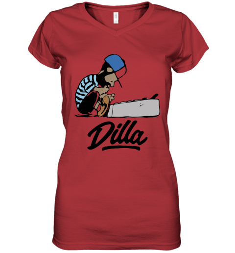 33w7 schroeder peanuts j dilla snoopy mashup shirts women v neck t shirt 39 front red