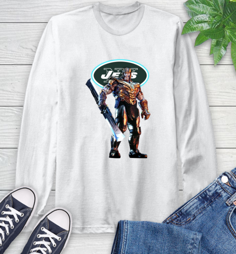 NFL Thanos Gauntlet Avengers Endgame Football New York Jets Long Sleeve T-Shirt