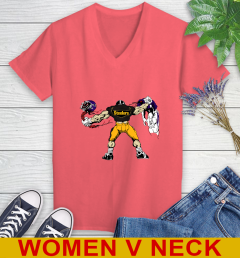 Pittsburgh Steelers NFL Football Fight For Victory Women's V-Neck T-Shirt 7