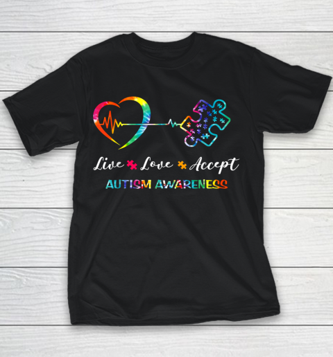 Live Love Accept Autism Awareness Tie Dye Autism Mom Youth T-Shirt