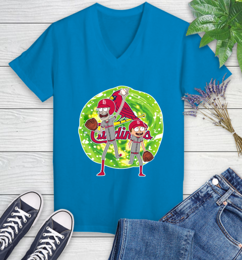 MLB St.Louis Cardinals Rick And Morty Baseball Sports Women's V-Neck T-Shirt 7