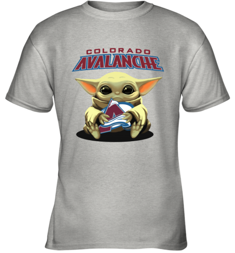 uhns baby yoda hugs the colorado avalanche youth t shirt 26 front ash