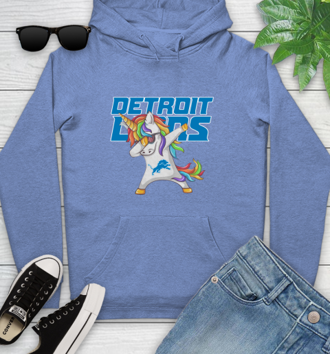 Detroit Lions NFL Football Funny Unicorn Dabbing Sports Youth Hoodie 12